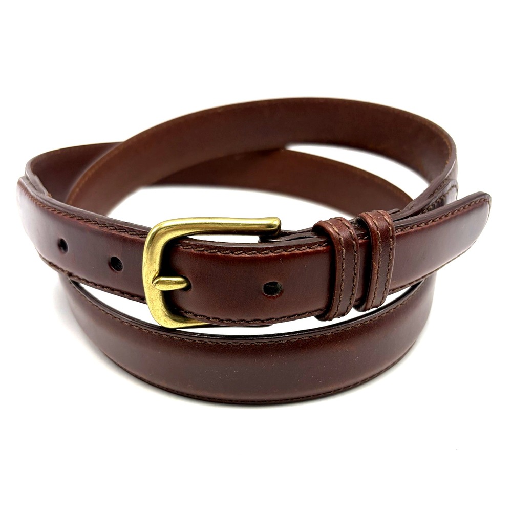 Top Grain Leather Belt Mens 44 Brass Tone Buckle Brown Nautical Golf Classic
